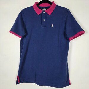 Psycho Bunny 100% Pima Cotton Pink Mens Size 5 Short Sleeve Blue Polo